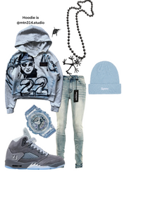 Distressed wolf Grey 5s HEAVYWEIGHT Graffiti Hoodie