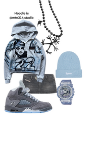 Distressed wolf Grey 5s HEAVYWEIGHT Graffiti Hoodie