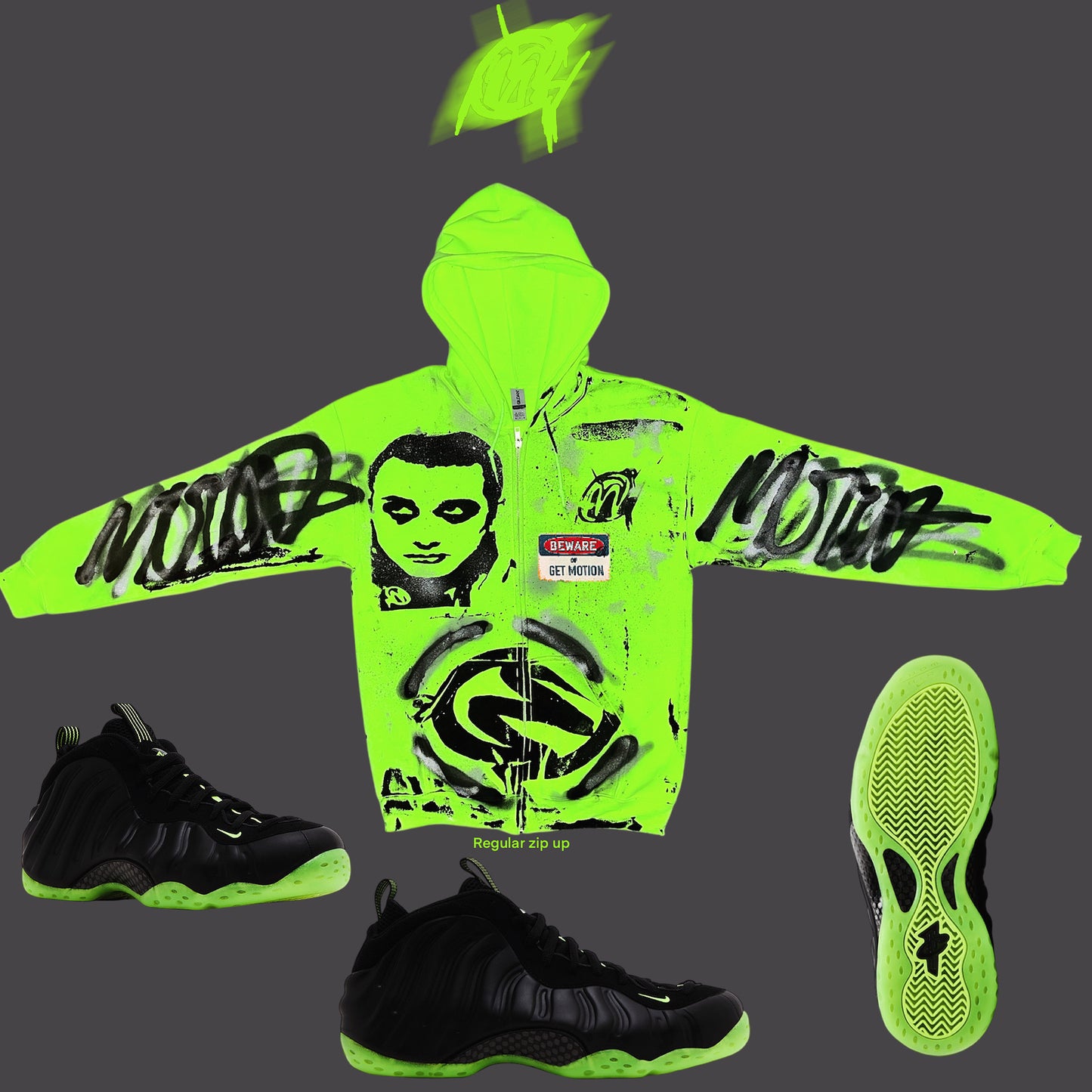 Green Bolt  graffiti zip up