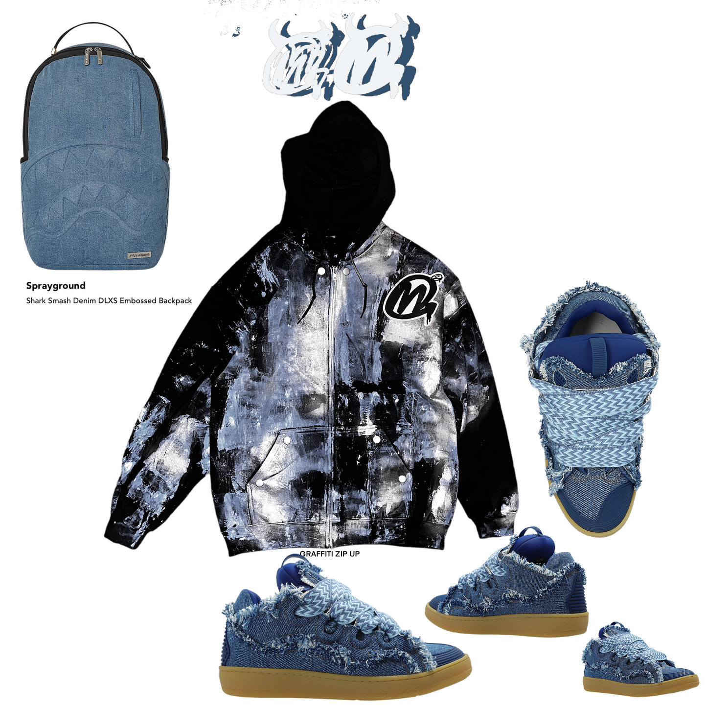 Denim  graffiti zip up