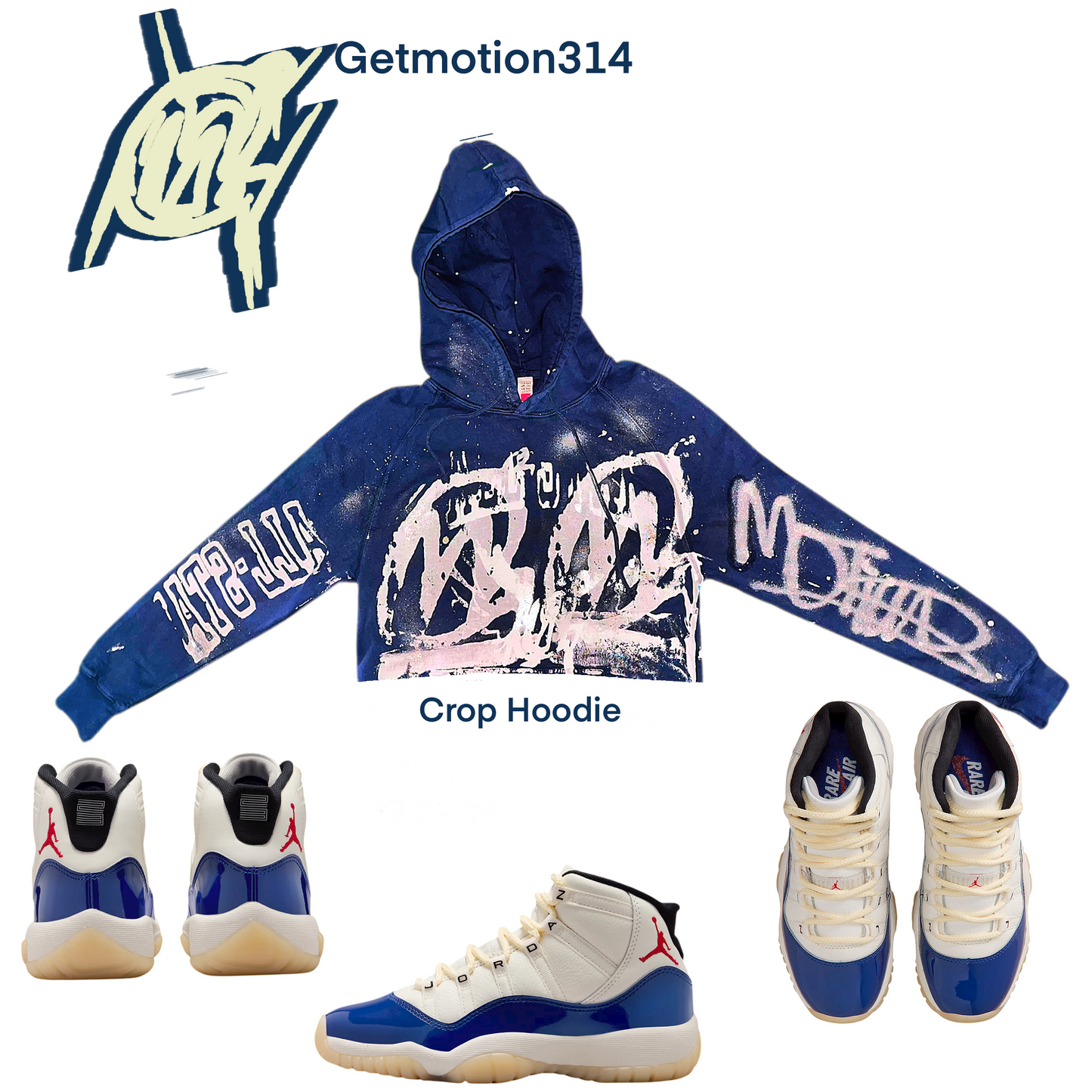 Crop Rare air 11s  graffiti hoodie