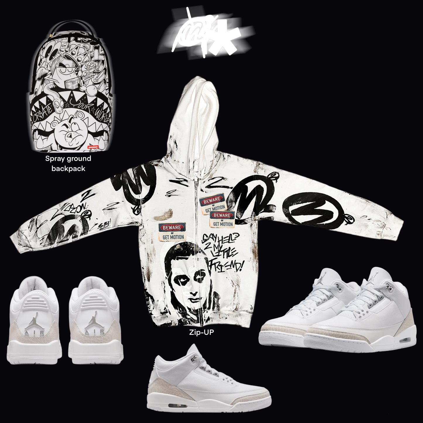 PURE MONEY 3s  graffiti zip up