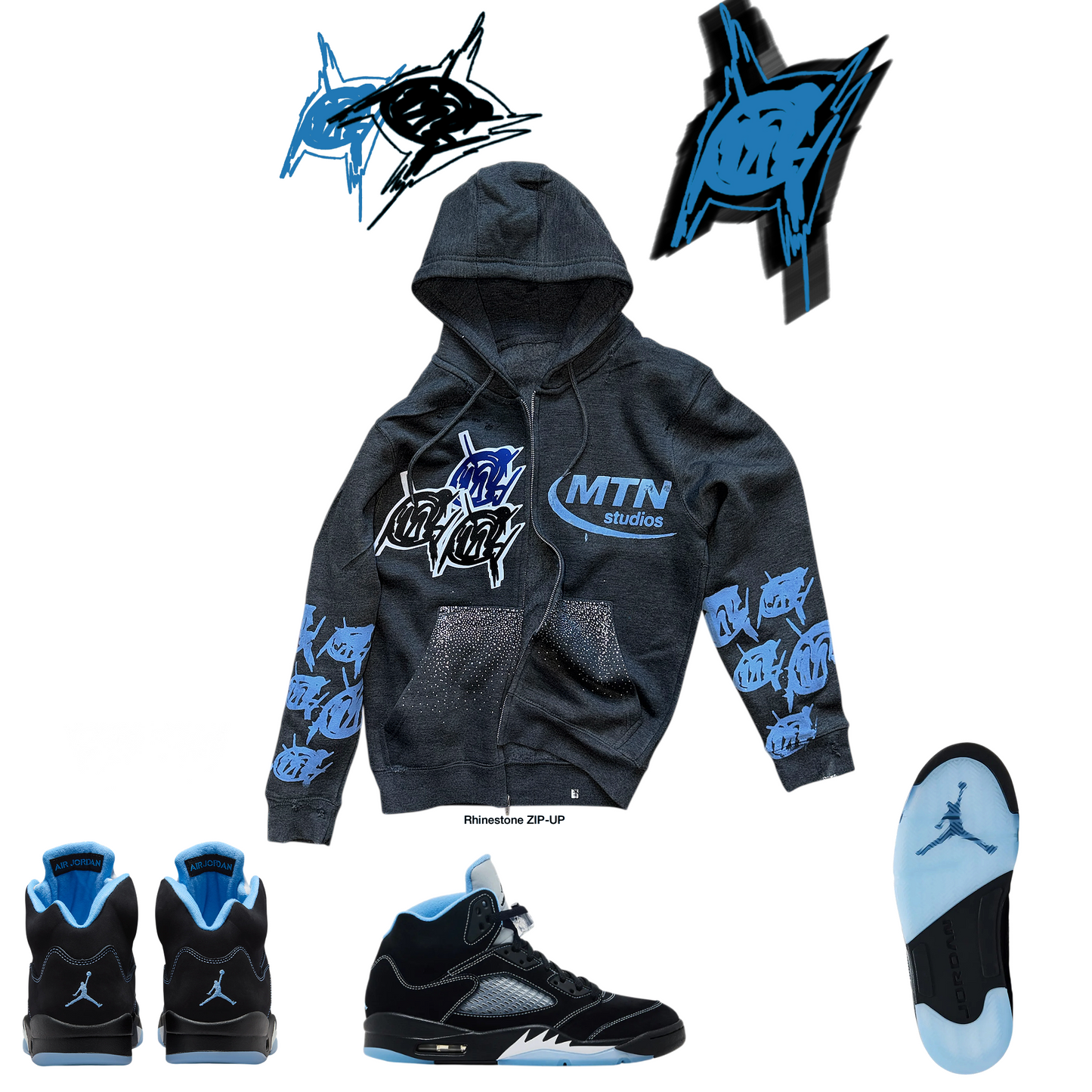 Carolina blue rhinestone zip-up