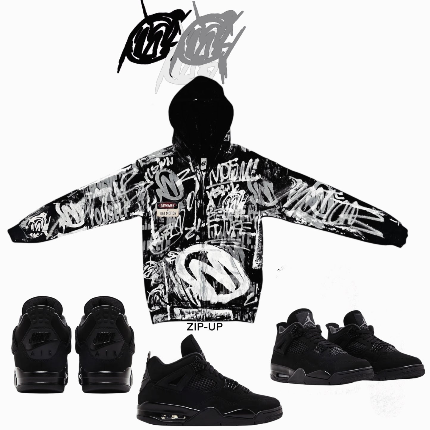 Black cat 4s   graffiti zip up