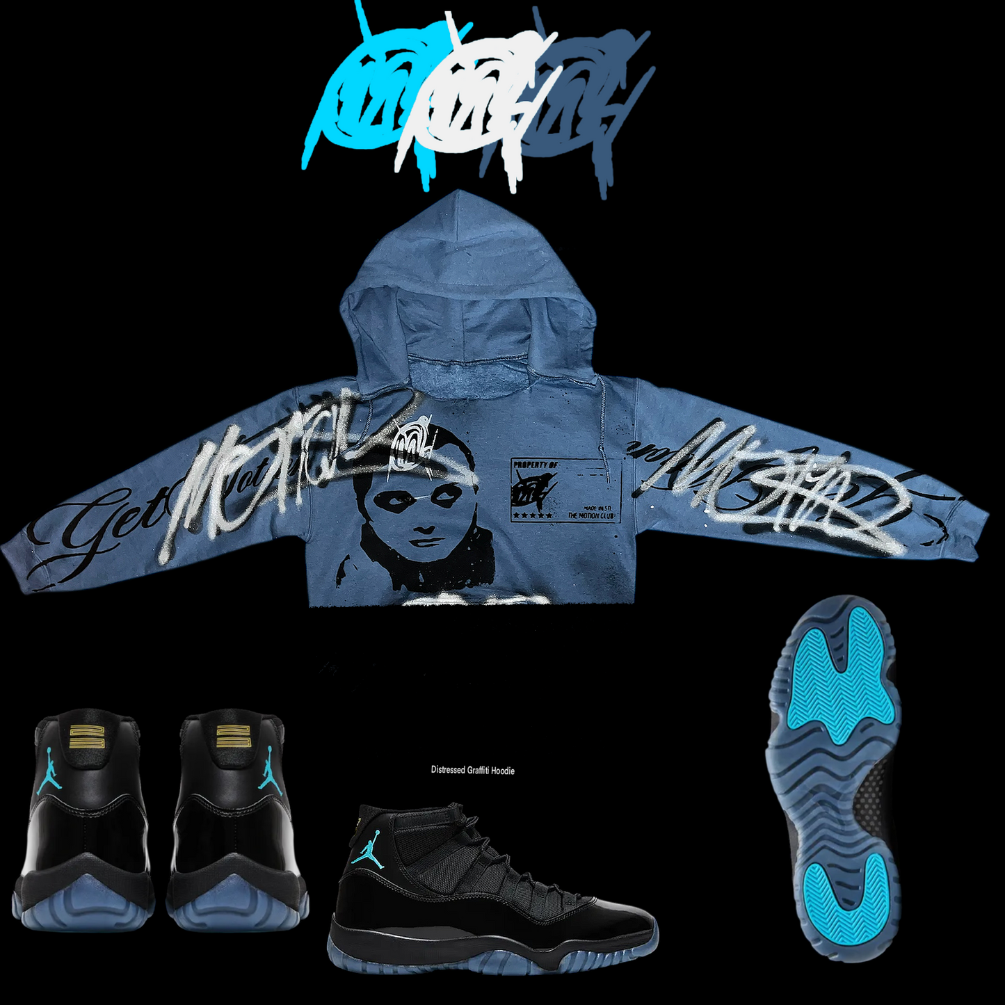 Crop Gamma 11s  graffiti hoodie