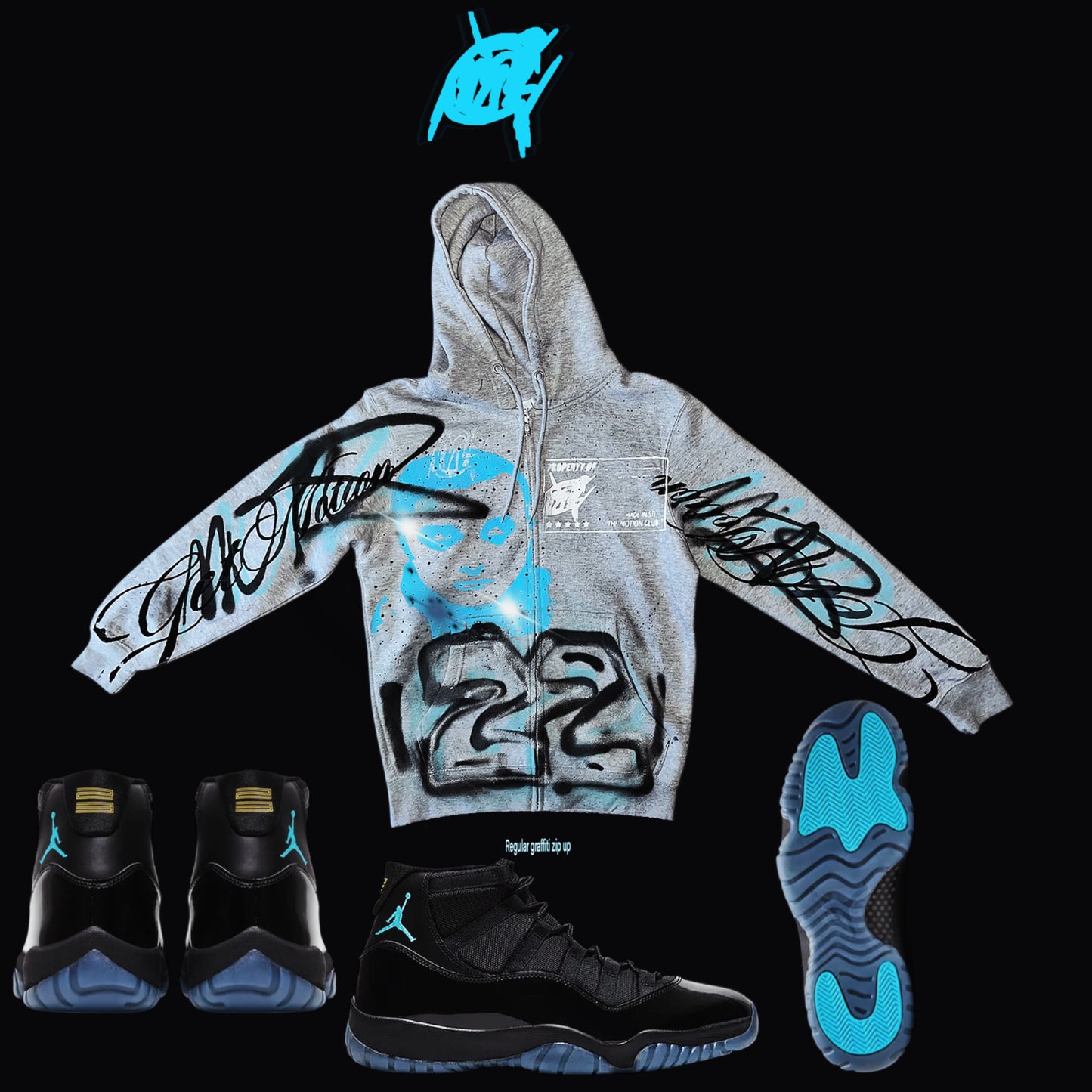 Rhinestone Gamma 11s graffiti  zip up